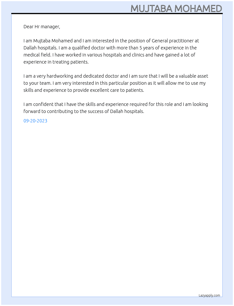 General practitioner At Dallah hospitals Cover Letter