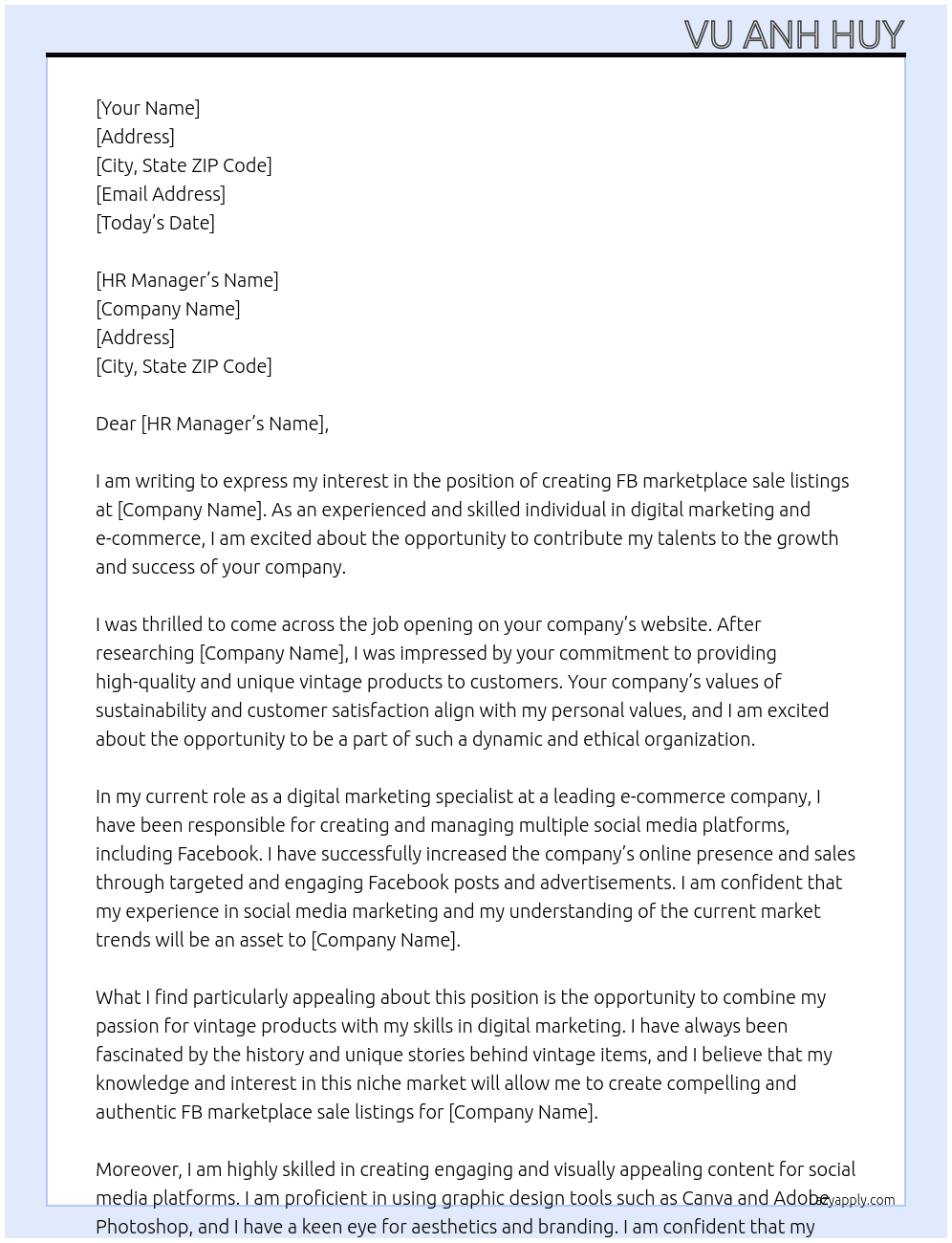 Create FB marketplace sale listings At botanybayretro Cover Letter