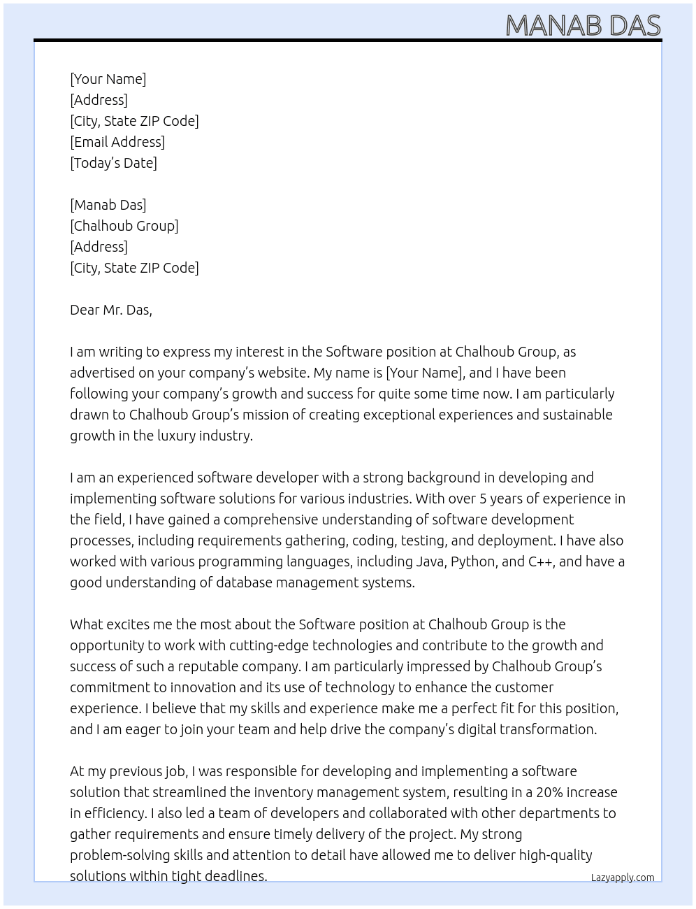 Software At Chalhoub Group Cover Letter