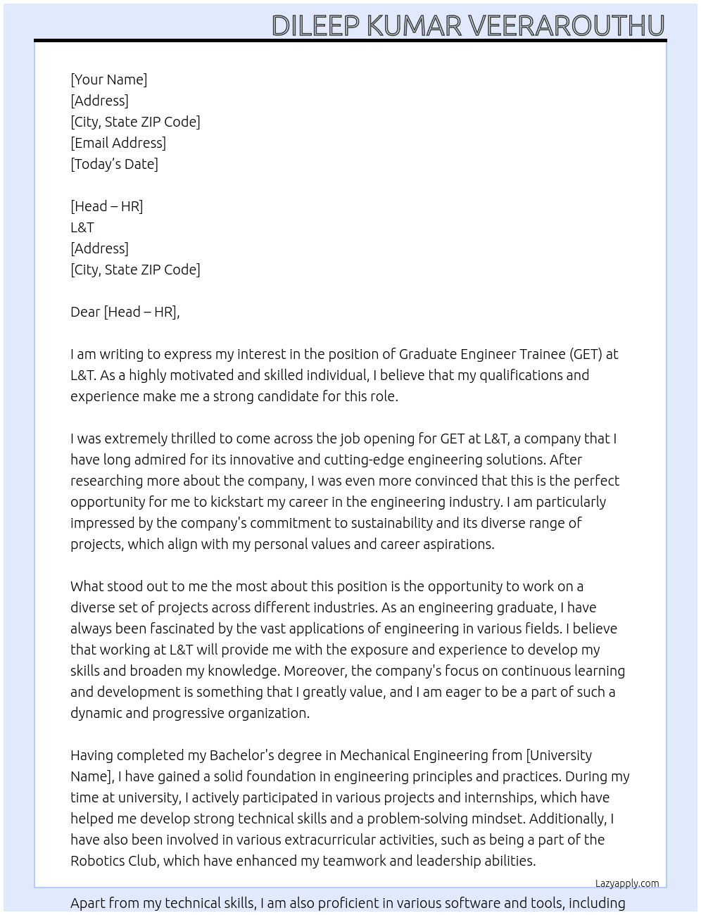Cover letter for get - LazyApply