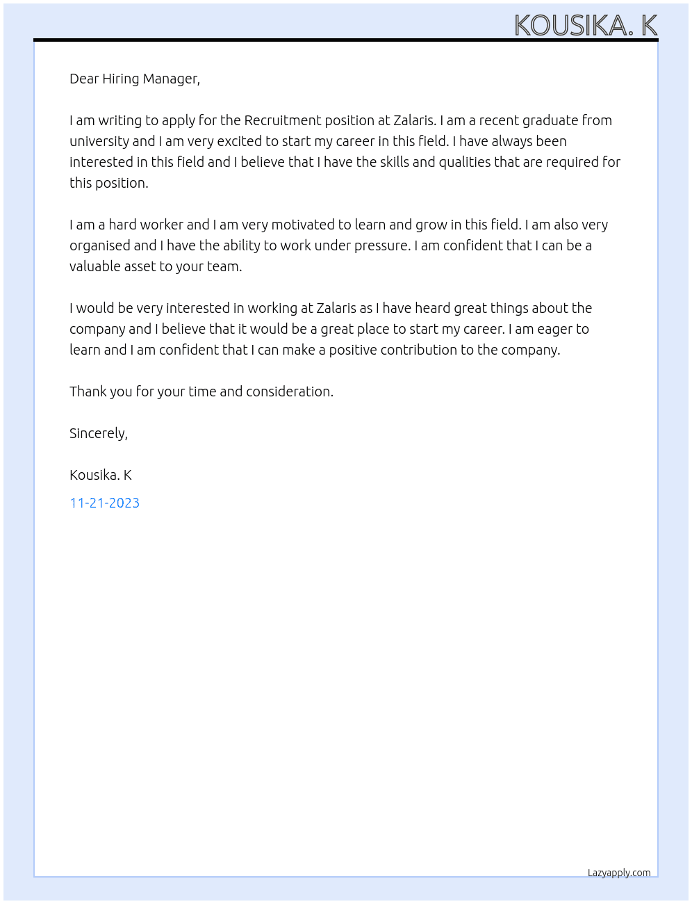 Recurtier  At Zalaris  Cover Letter