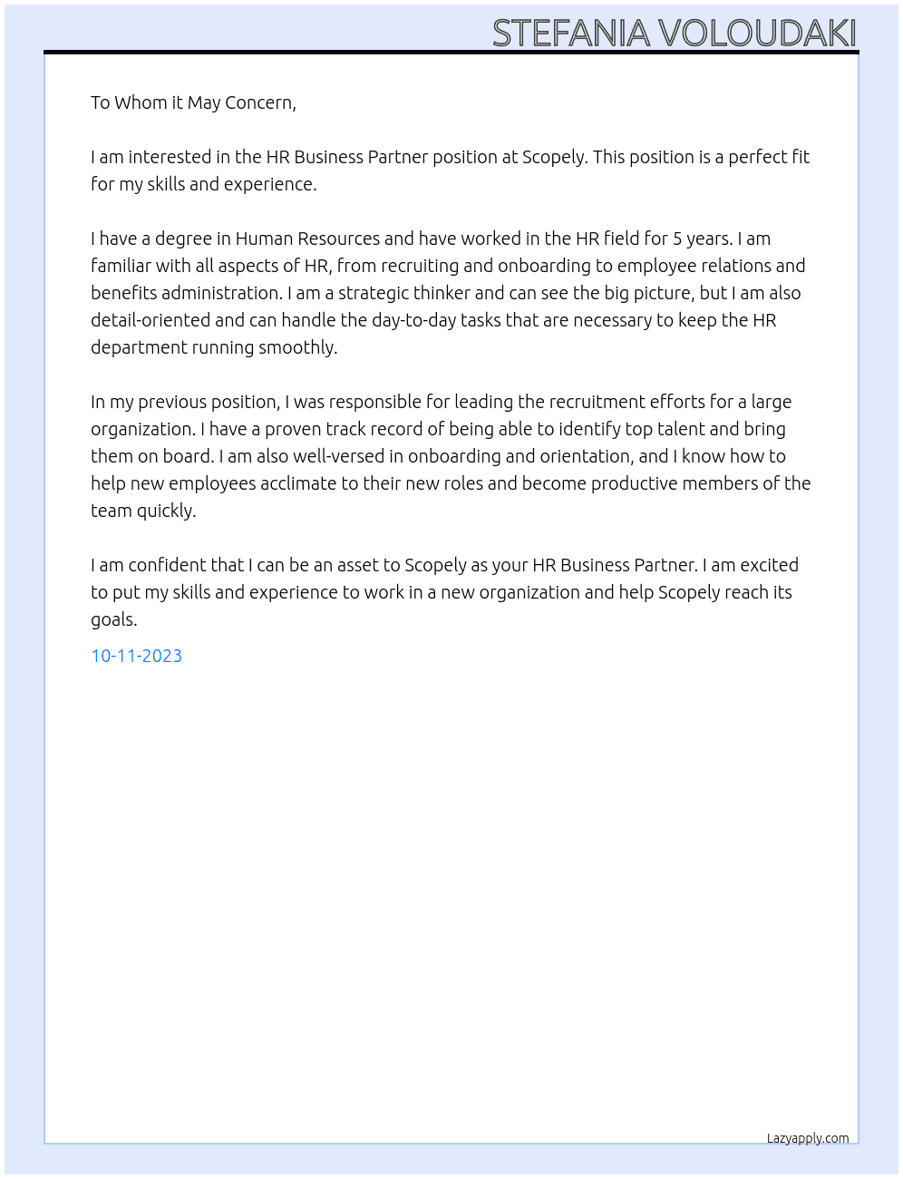 HR Business Partner At Scopely Cover Letter