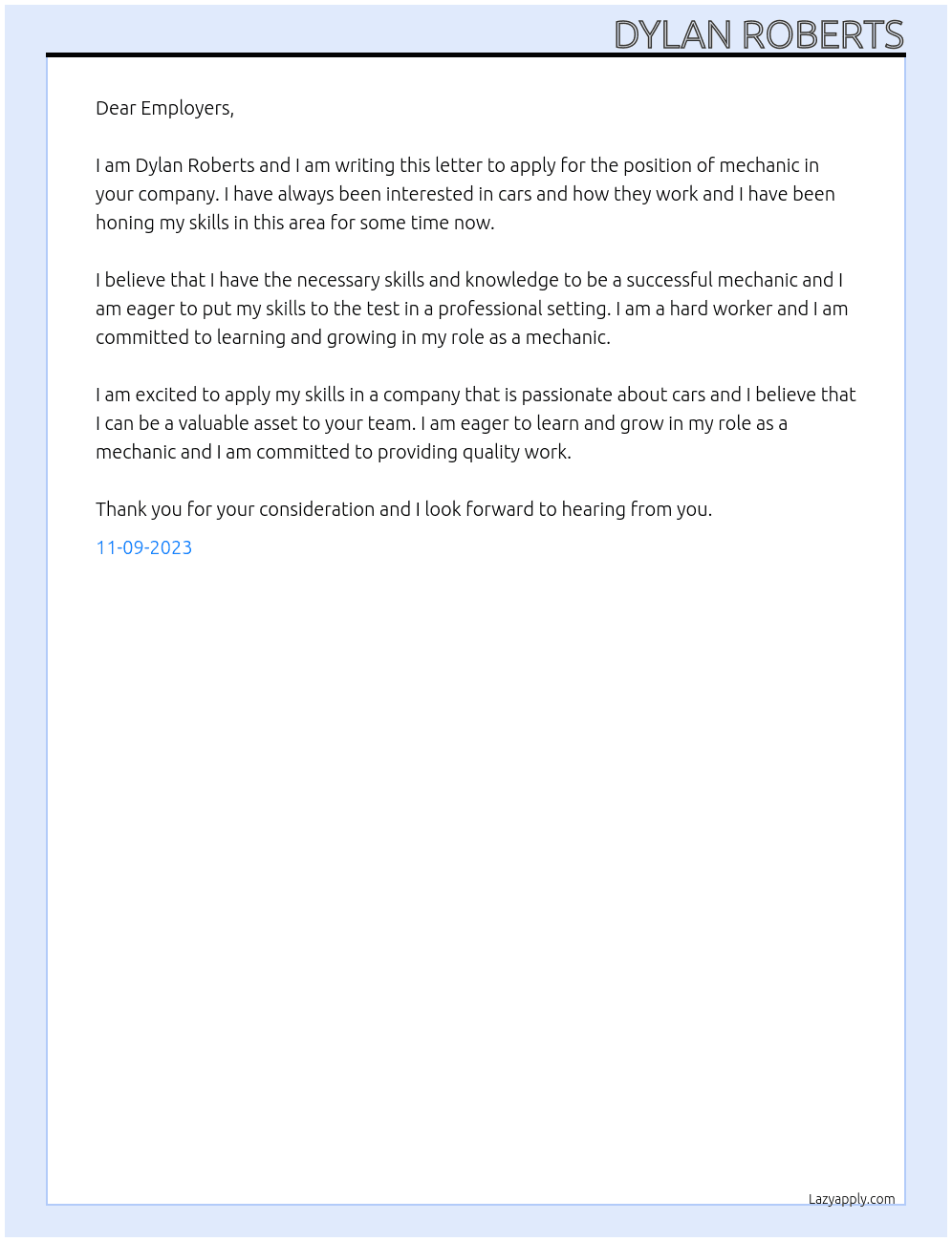 Mechanic At Mechanic Cover Letter