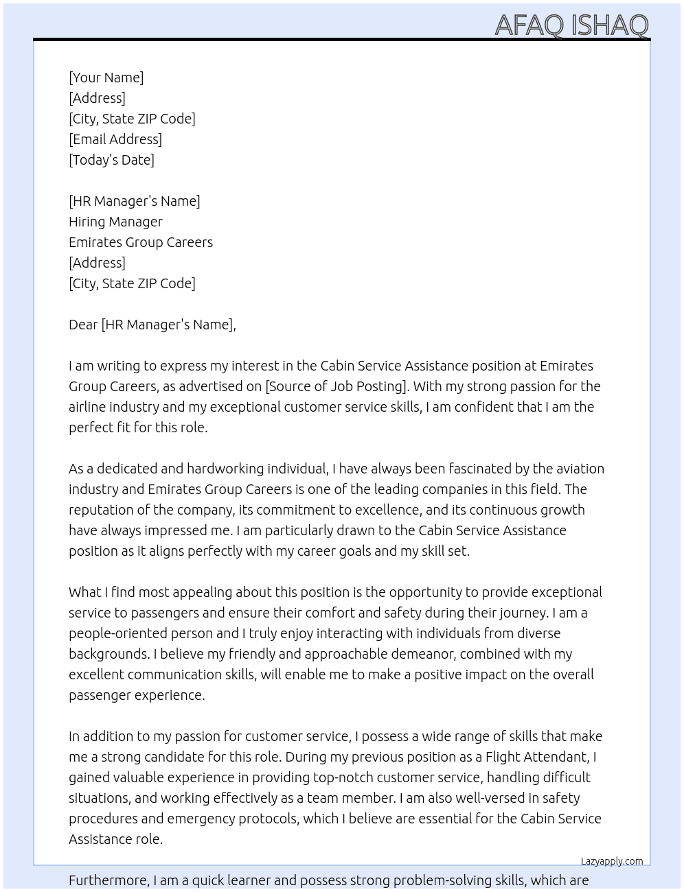 Cabin Service Assistance At Emirates Group Careers Cover Letter