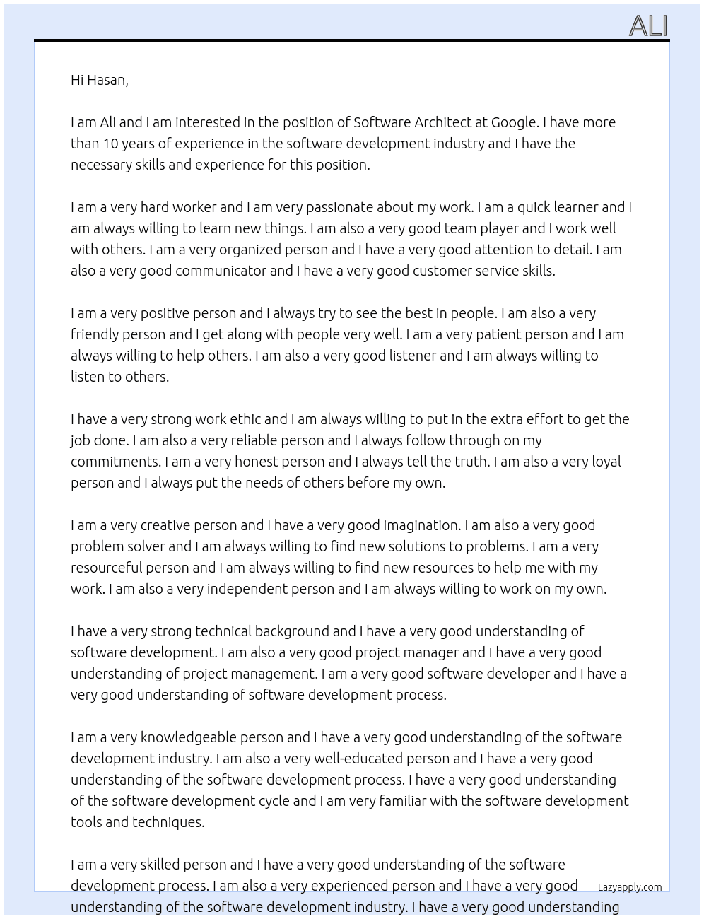 Software Architect At Google Cover Letter
