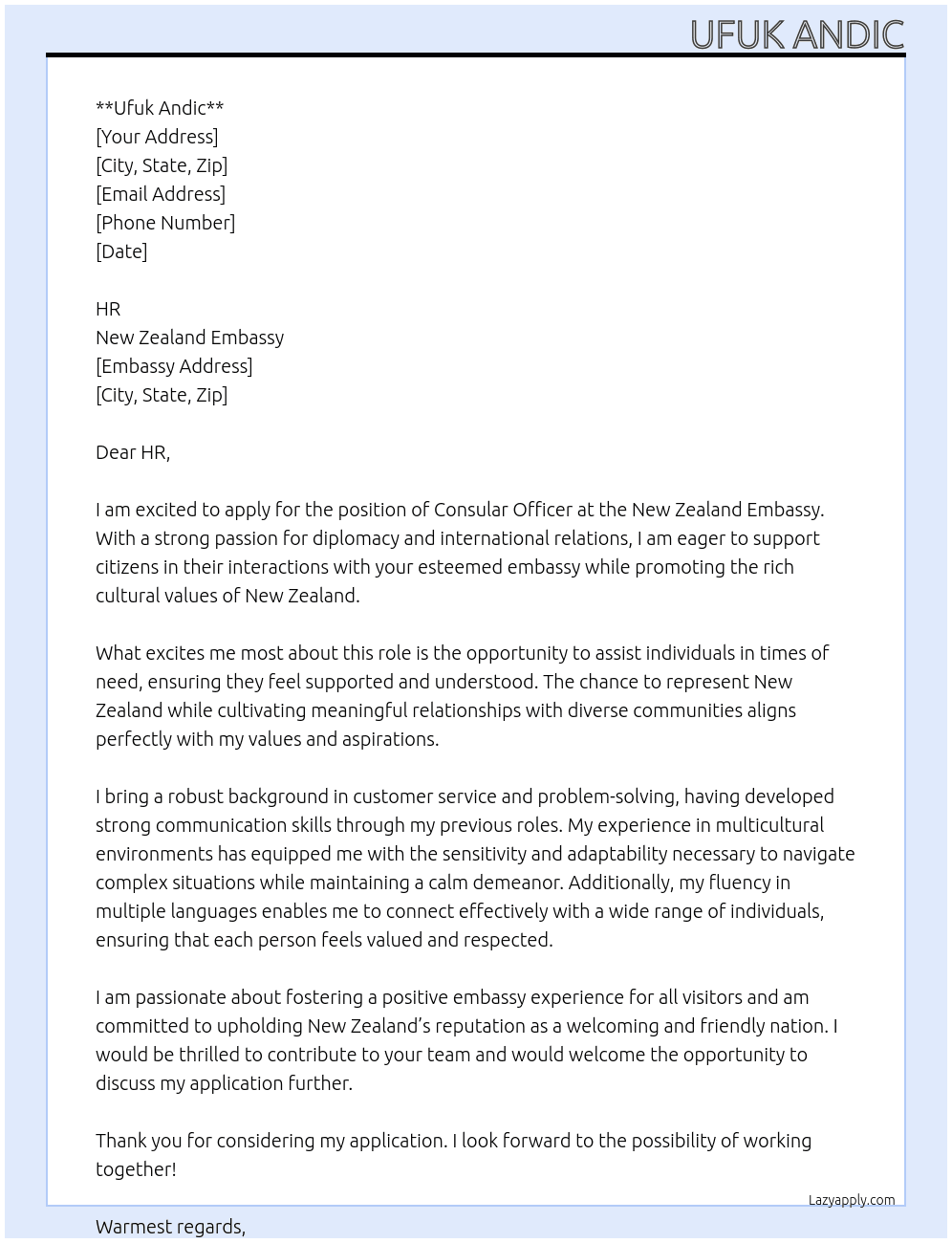 Cover letter for consular officer - LazyApply
