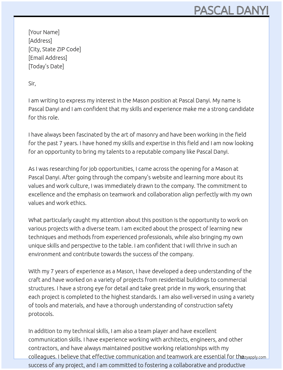 mason At Pascal Danyi Cover Letter