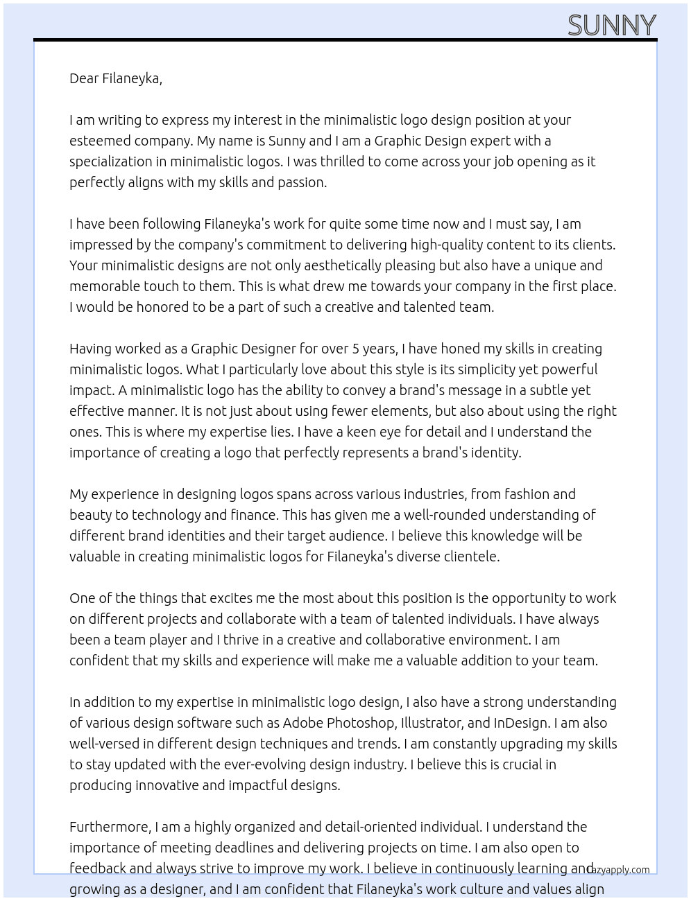 minimalistic logo design At Filaneyka Cover Letter