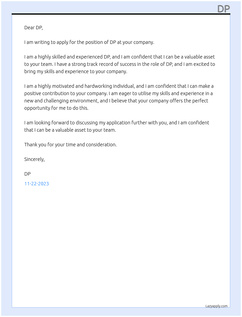 DP At DP Cover Letter