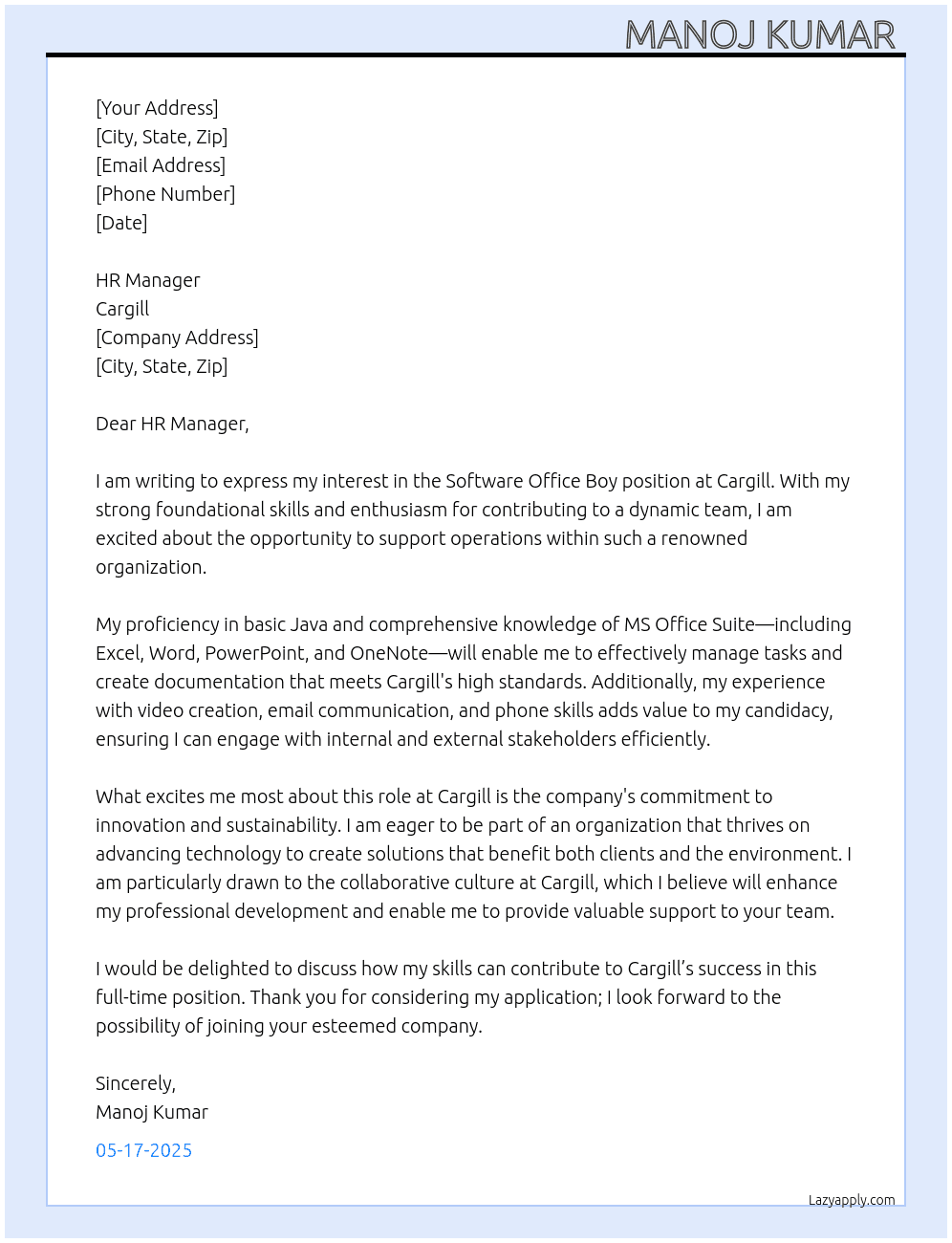 Cover letter for software, office boy - LazyApply