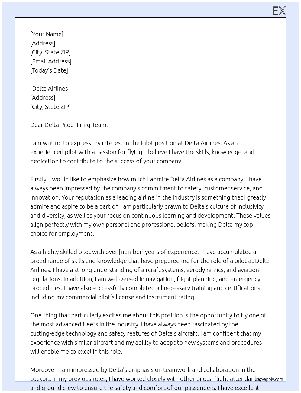 Pilot At Delta Cover Letter