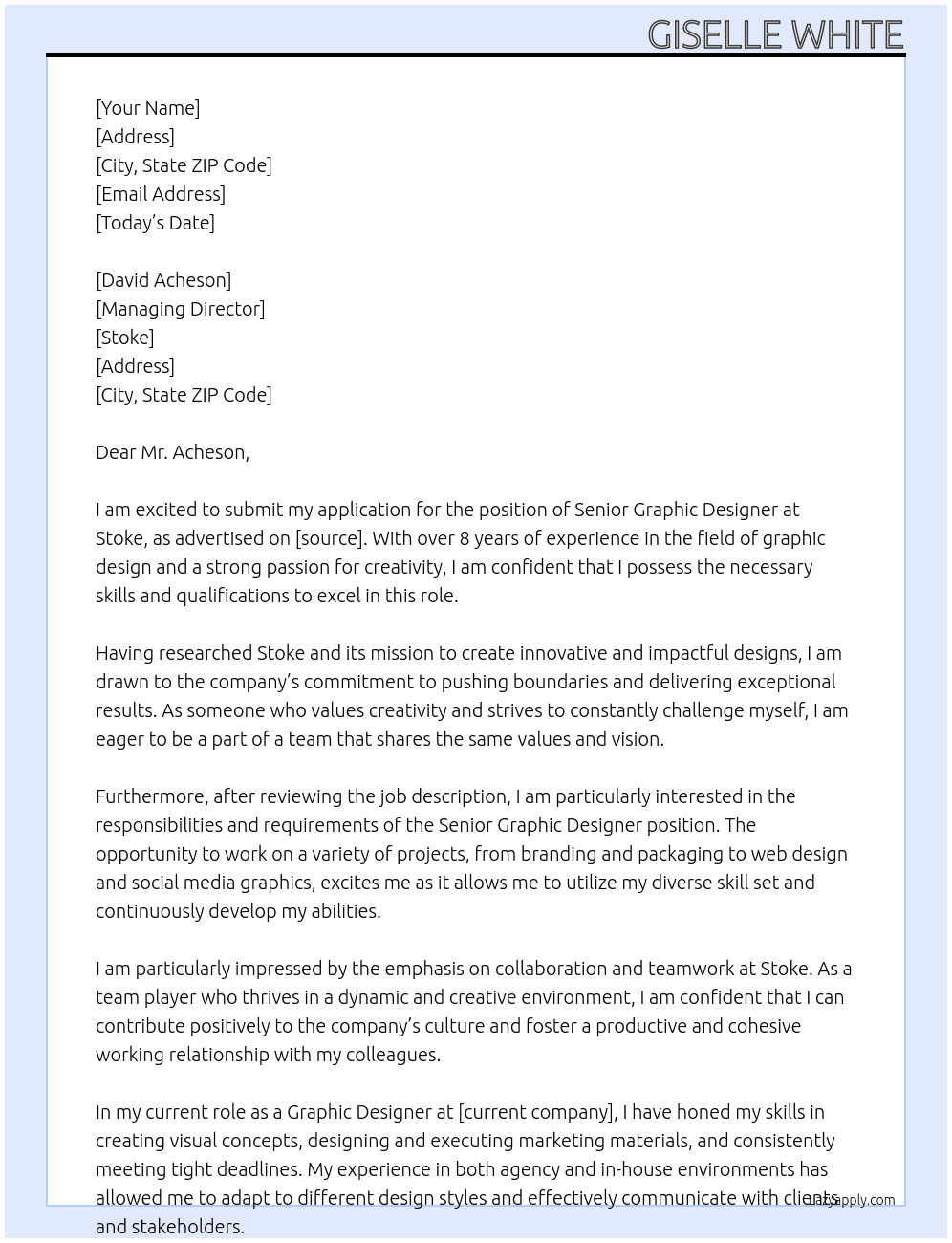 Senior Graphic Designer At Stoke Cover Letter