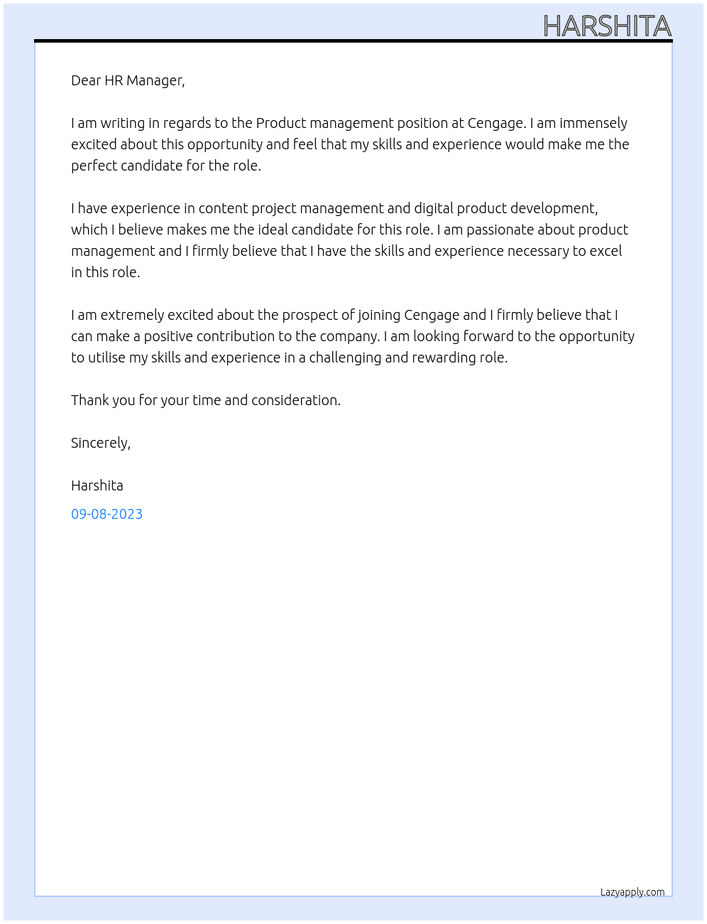 Product management At Cengage Cover Letter