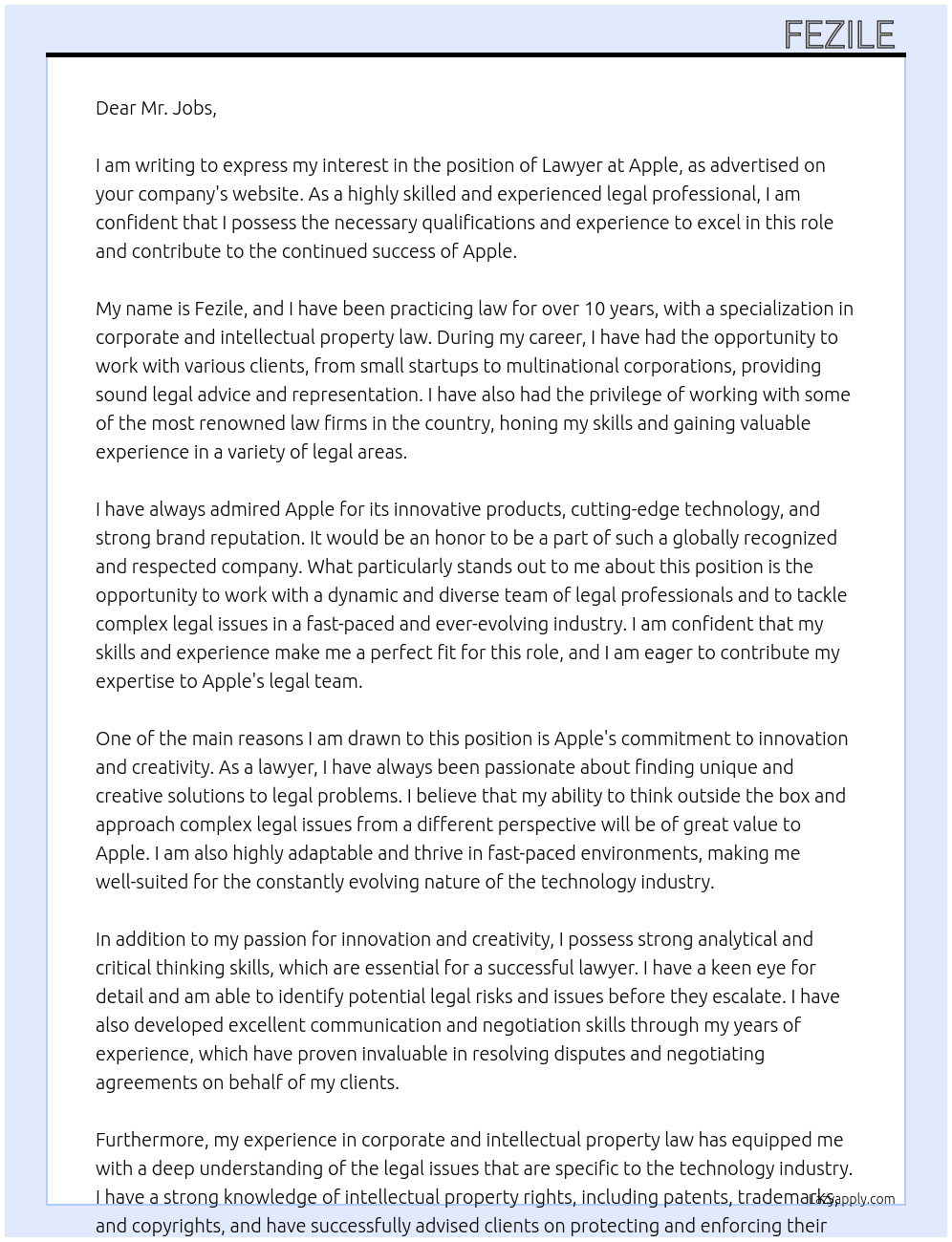 Lawyer At Apple Cover Letter