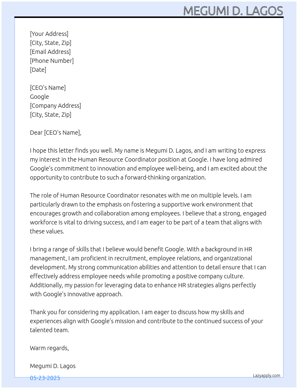 Cover letter for human resource coordinator - LazyApply