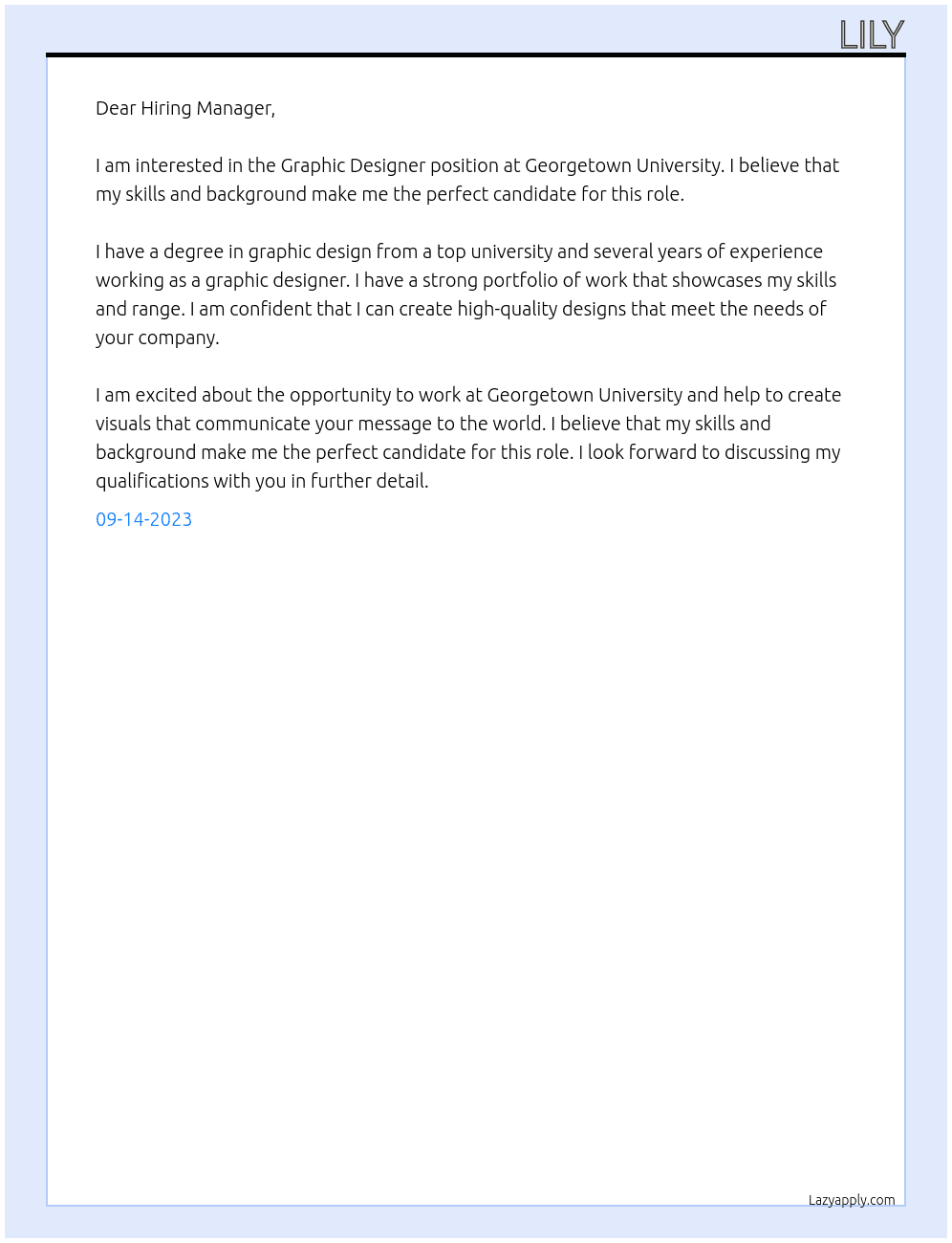 Graphic Designer At Georgetown University Cover Letter