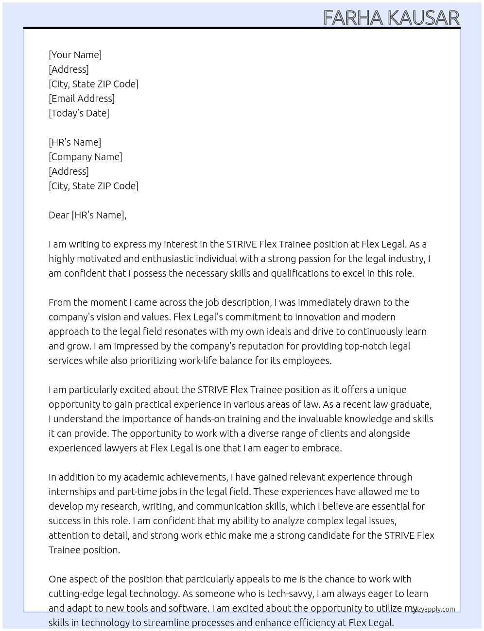 STRIVE Flex Trainee At Flex Legal Cover Letter