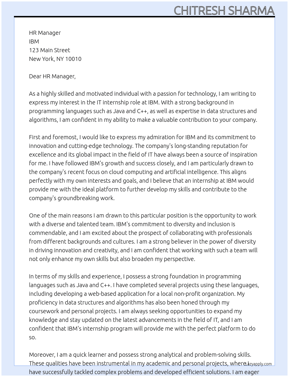 IT At IBM Cover Letter