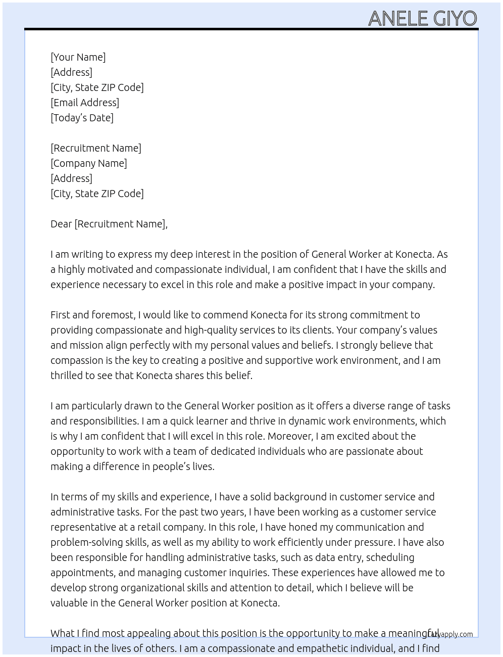 General worker At Konecta  Cover Letter