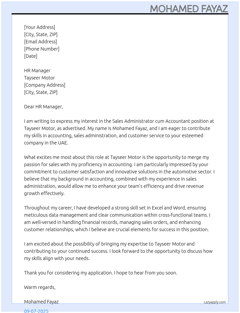 Cover letter for sale administrator cum accountant - LazyApply