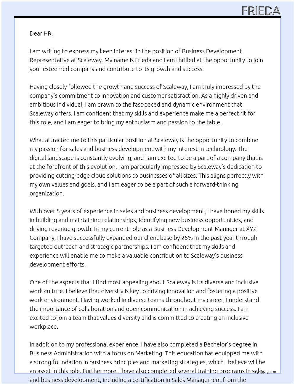 Business Development Representative At Scaleway Cover Letter