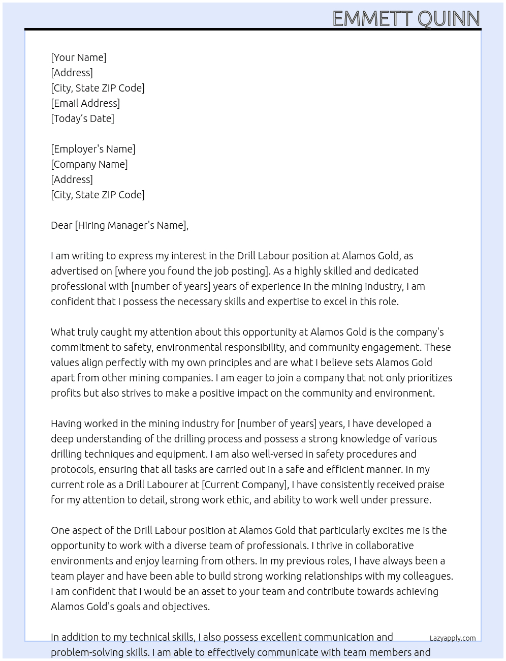 Cover letter for drill labour - LazyApply