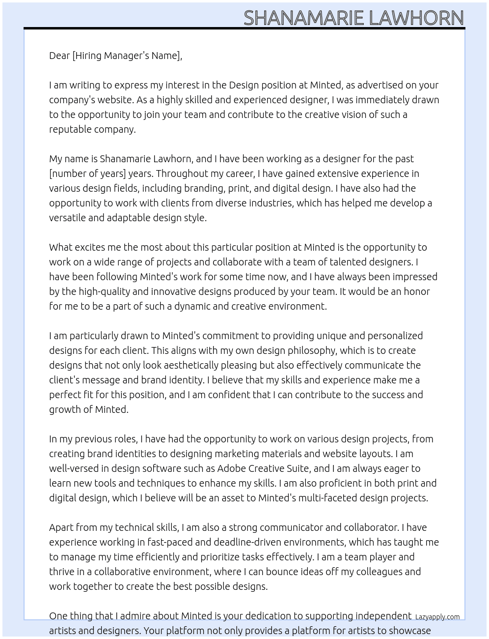 Design At Minted Cover Letter