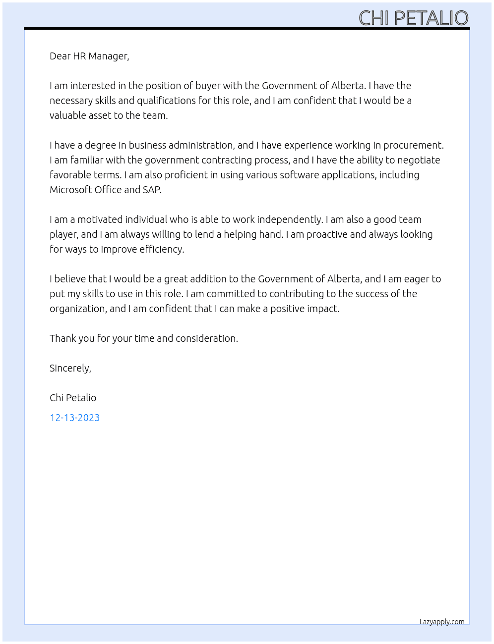 buyer At Government of Alberta Cover Letter