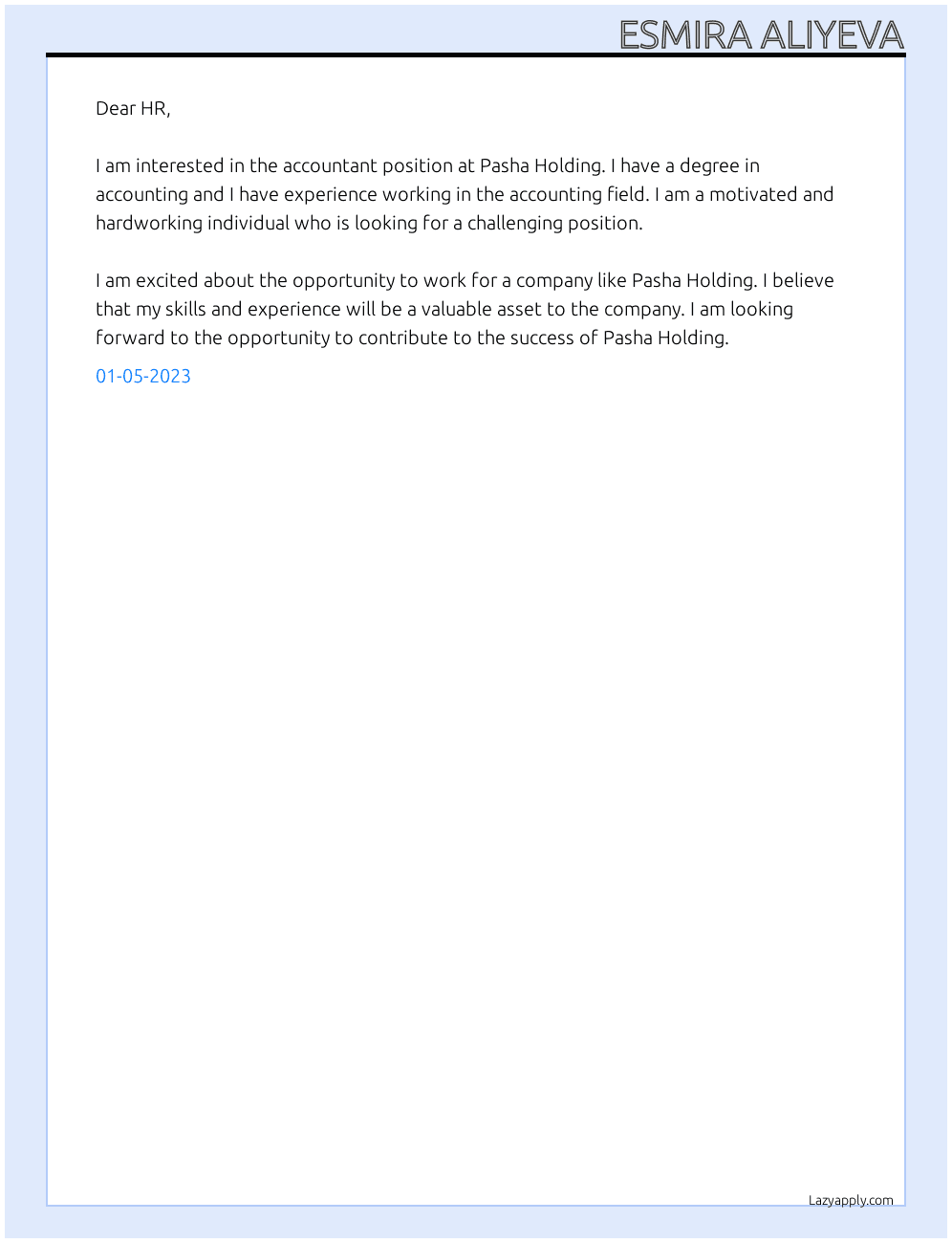 Accountant At Pasha Holding Cover Letter