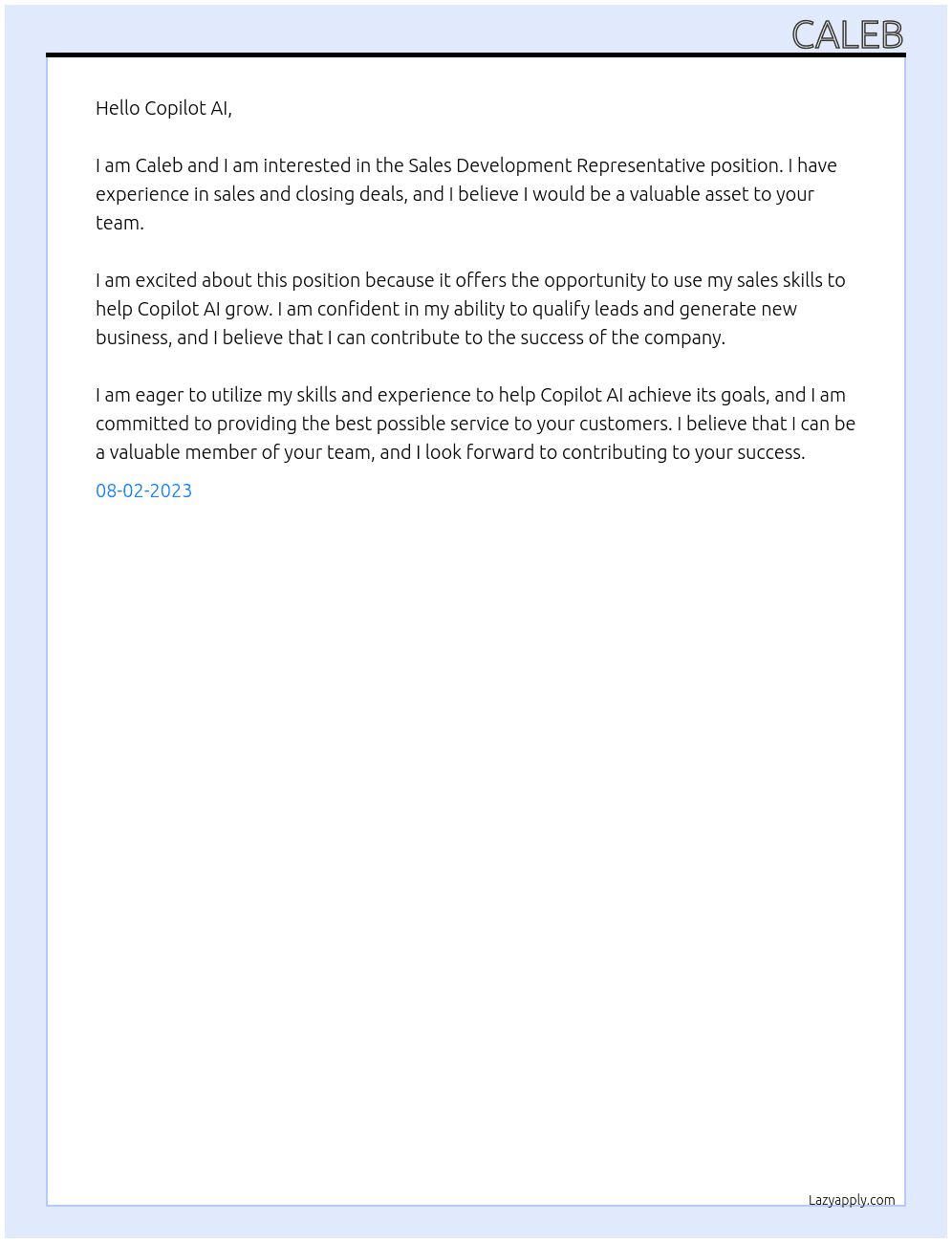 Sales Development Representative At Copilot Cover Letter