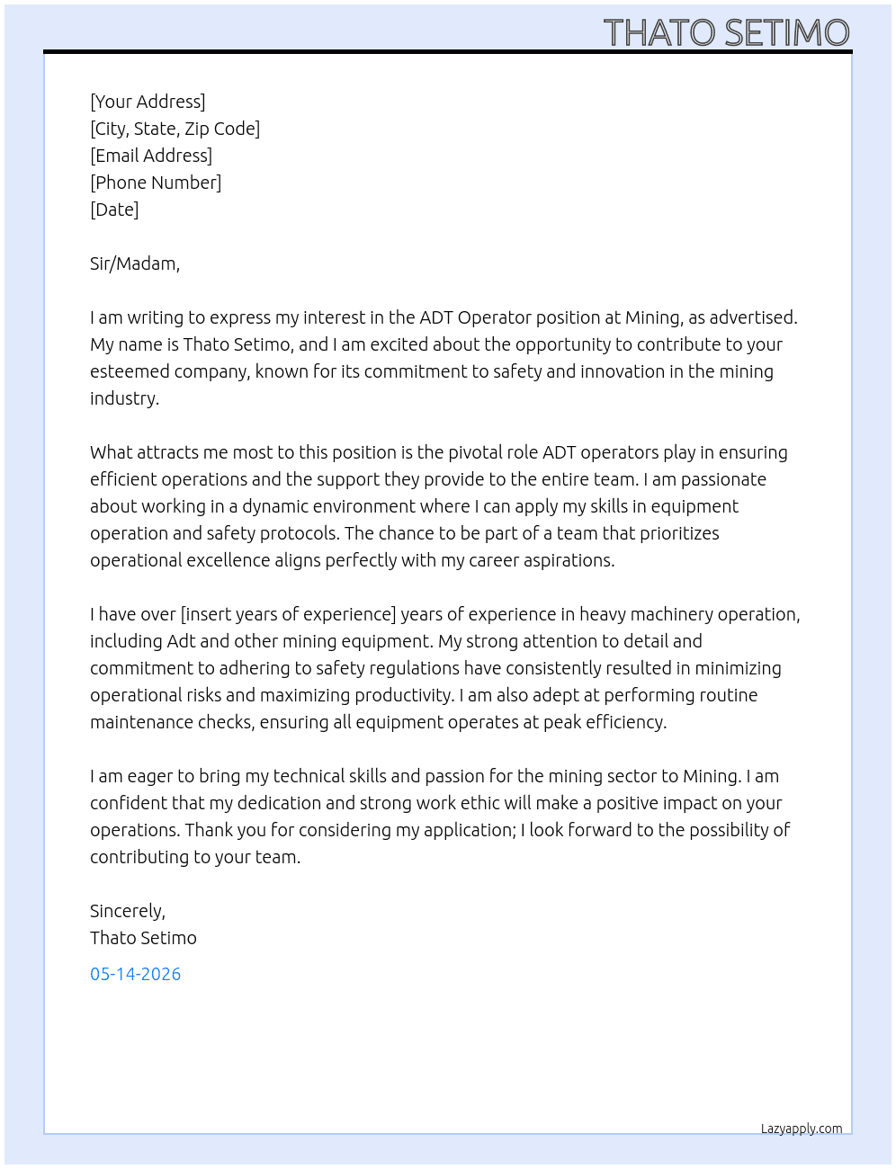 Cover letter for adt operator - LazyApply