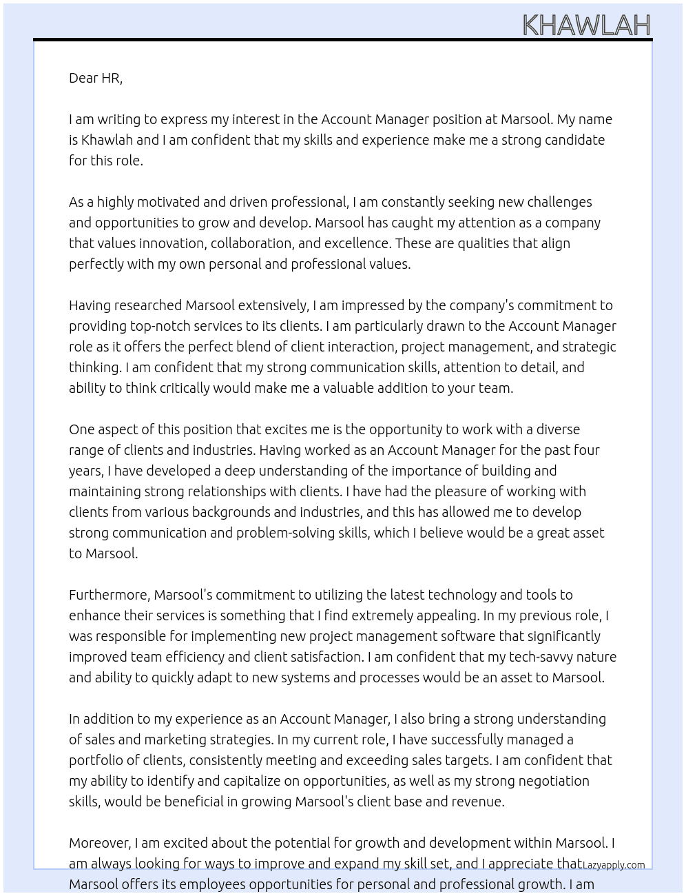 account manager  At Marsool Cover Letter