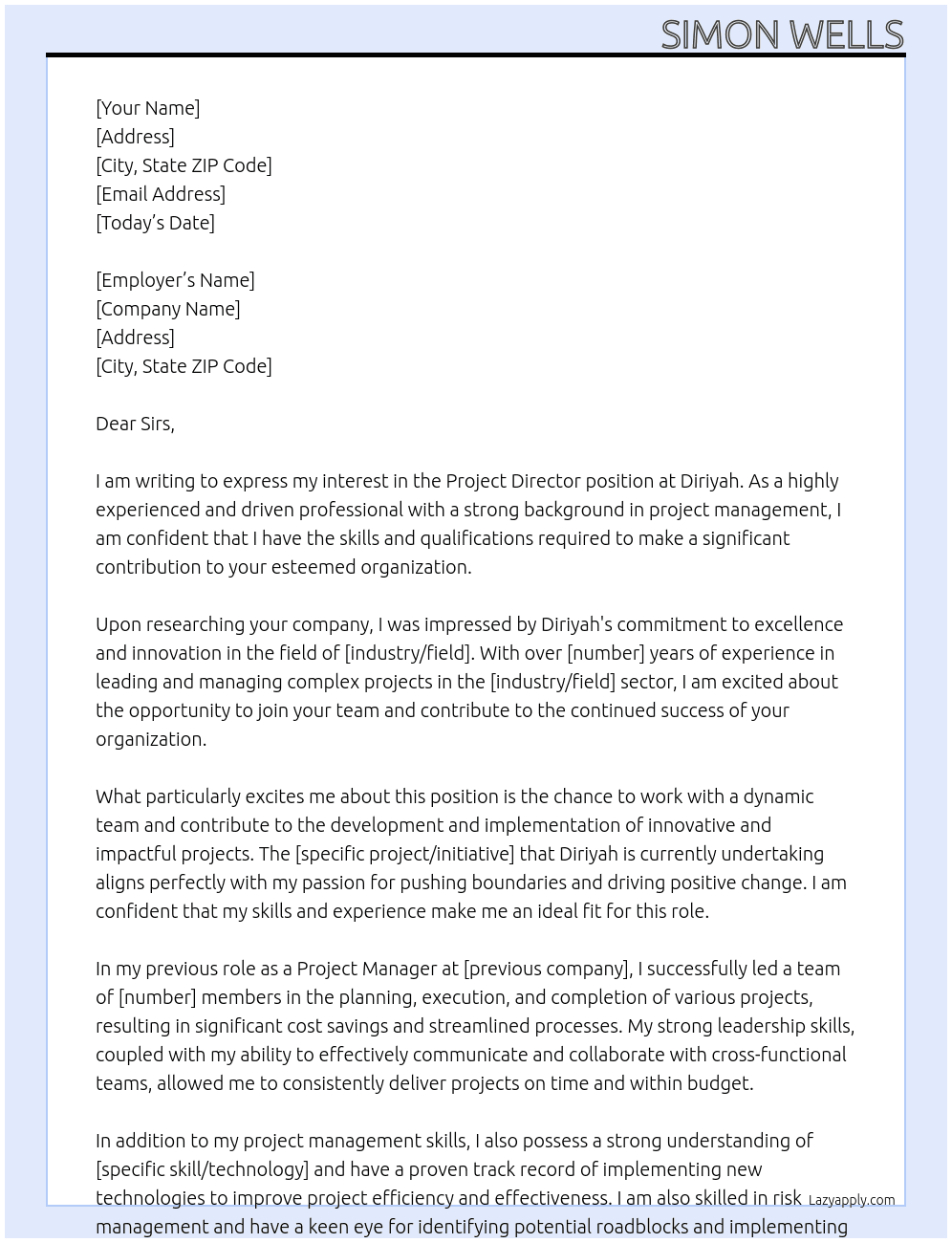 Project Director At Diriyah Cover Letter