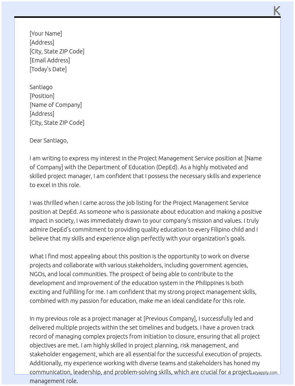 project management service At deped Cover Letter