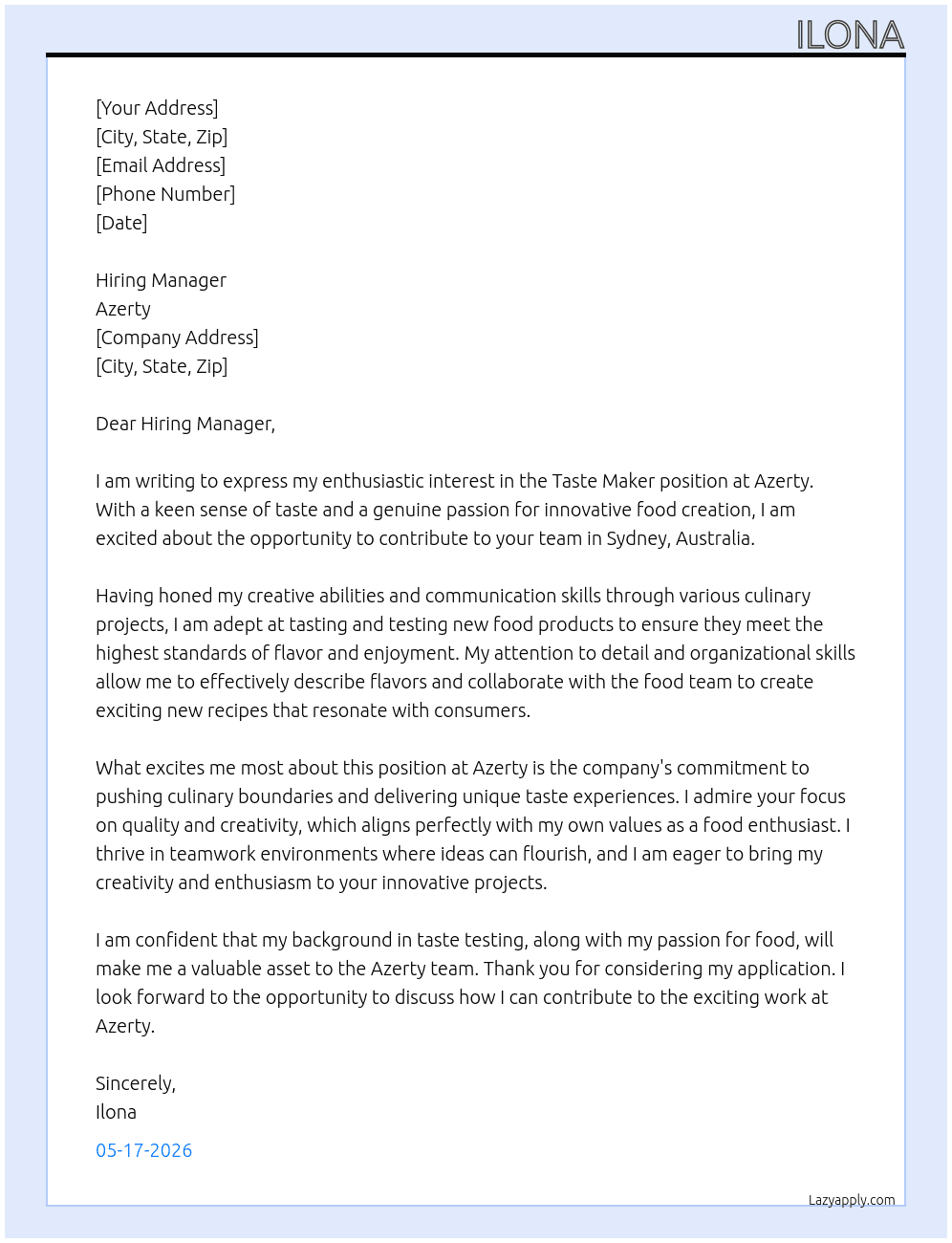 Taste Maker At Azerty Cover Letter