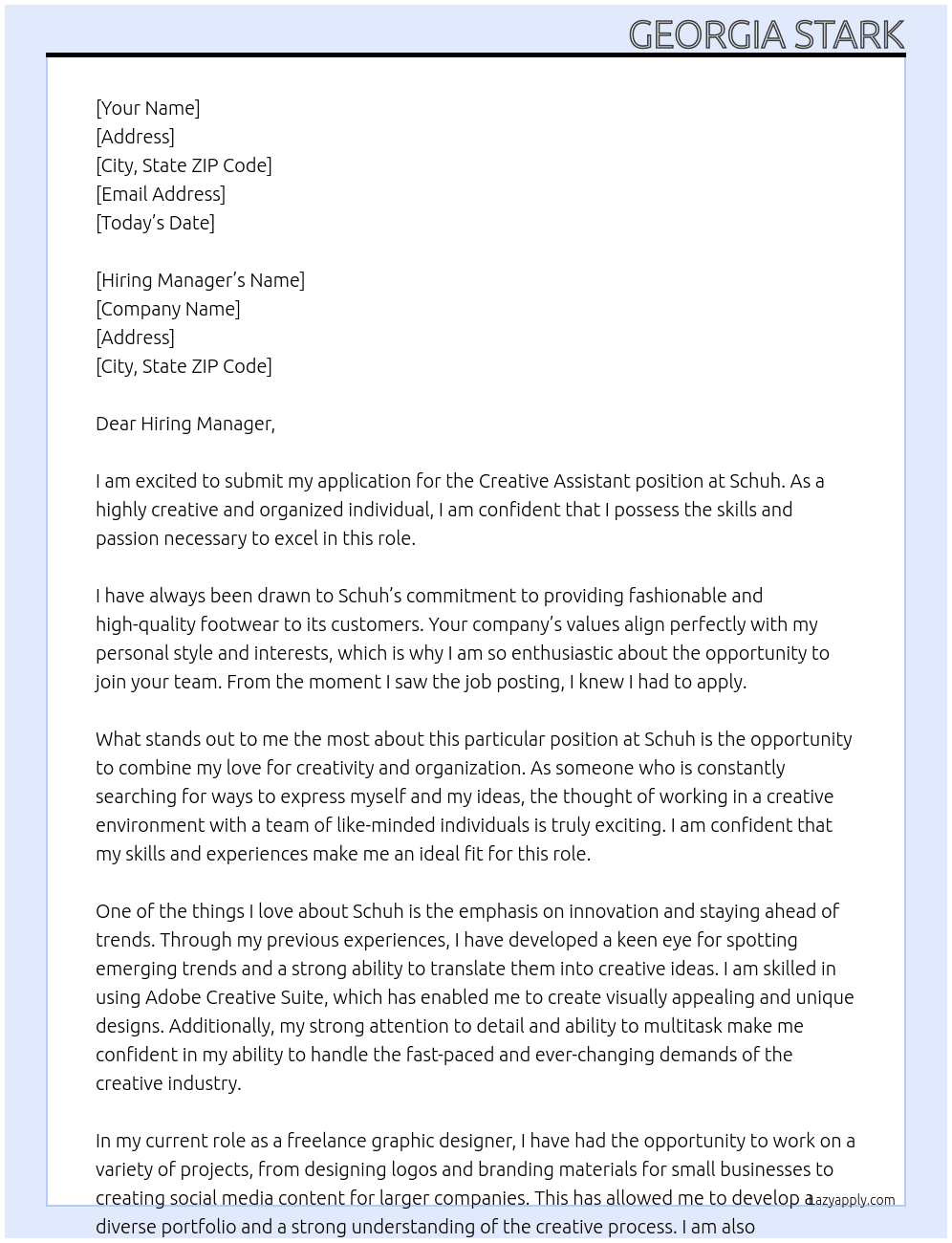 Creative Assistant At Schuh Cover Letter