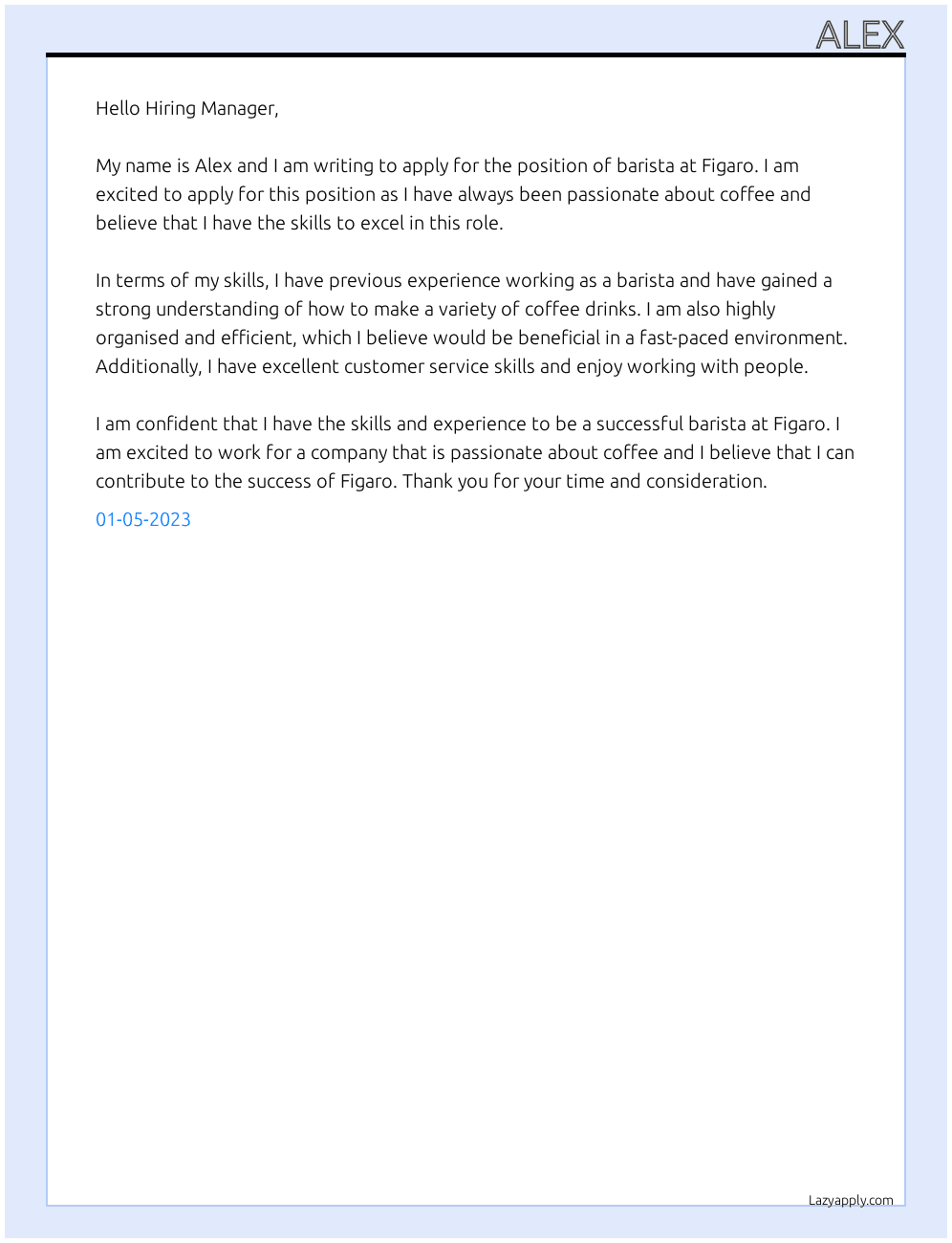 barista At figaro Cover Letter