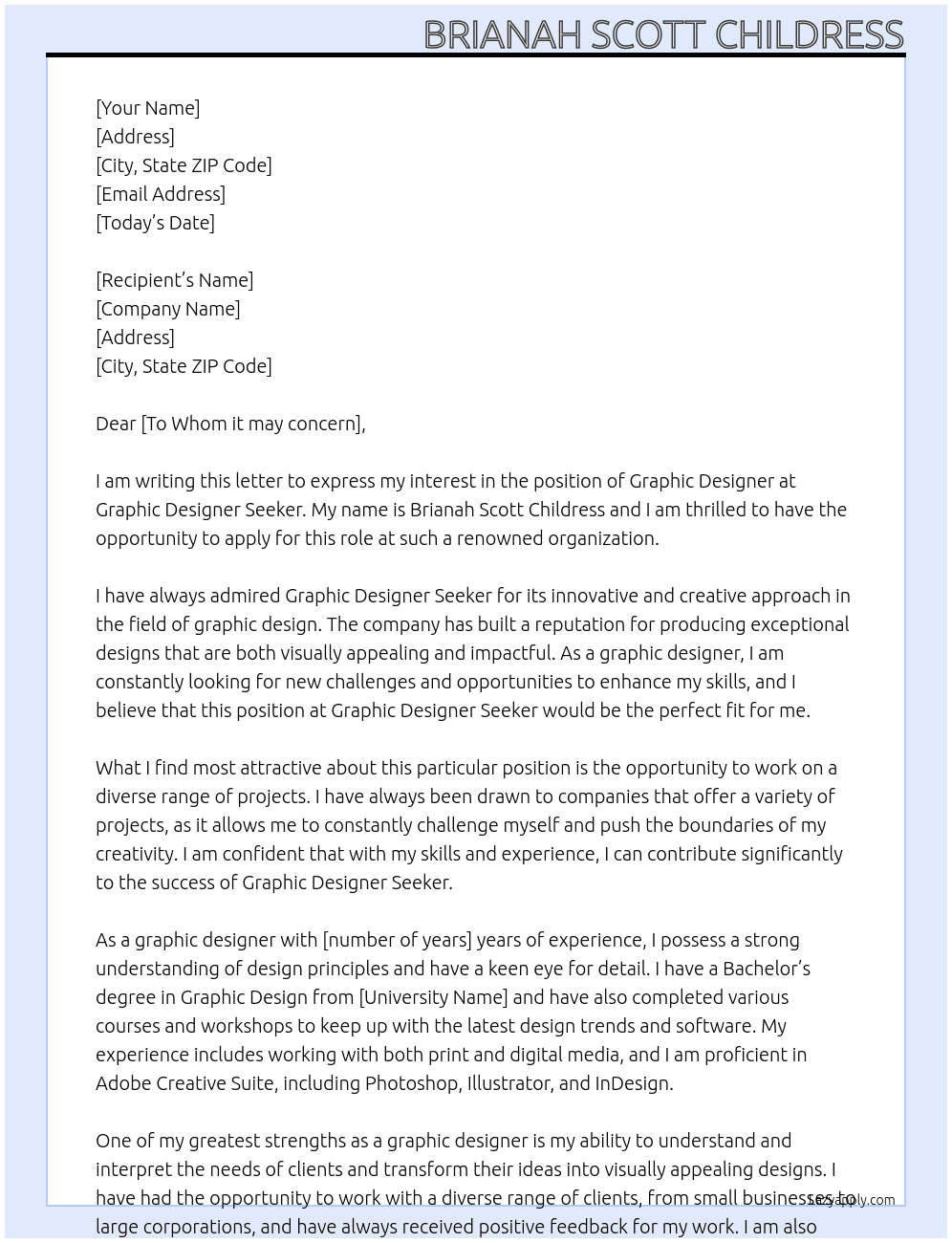 Graphic Designer At Graphic Designer Seeker Cover Letter
