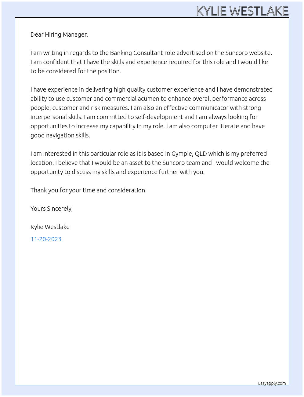 .Banking - Retail/Branch (Banking & Financial Services At Suncorp Cover Letter