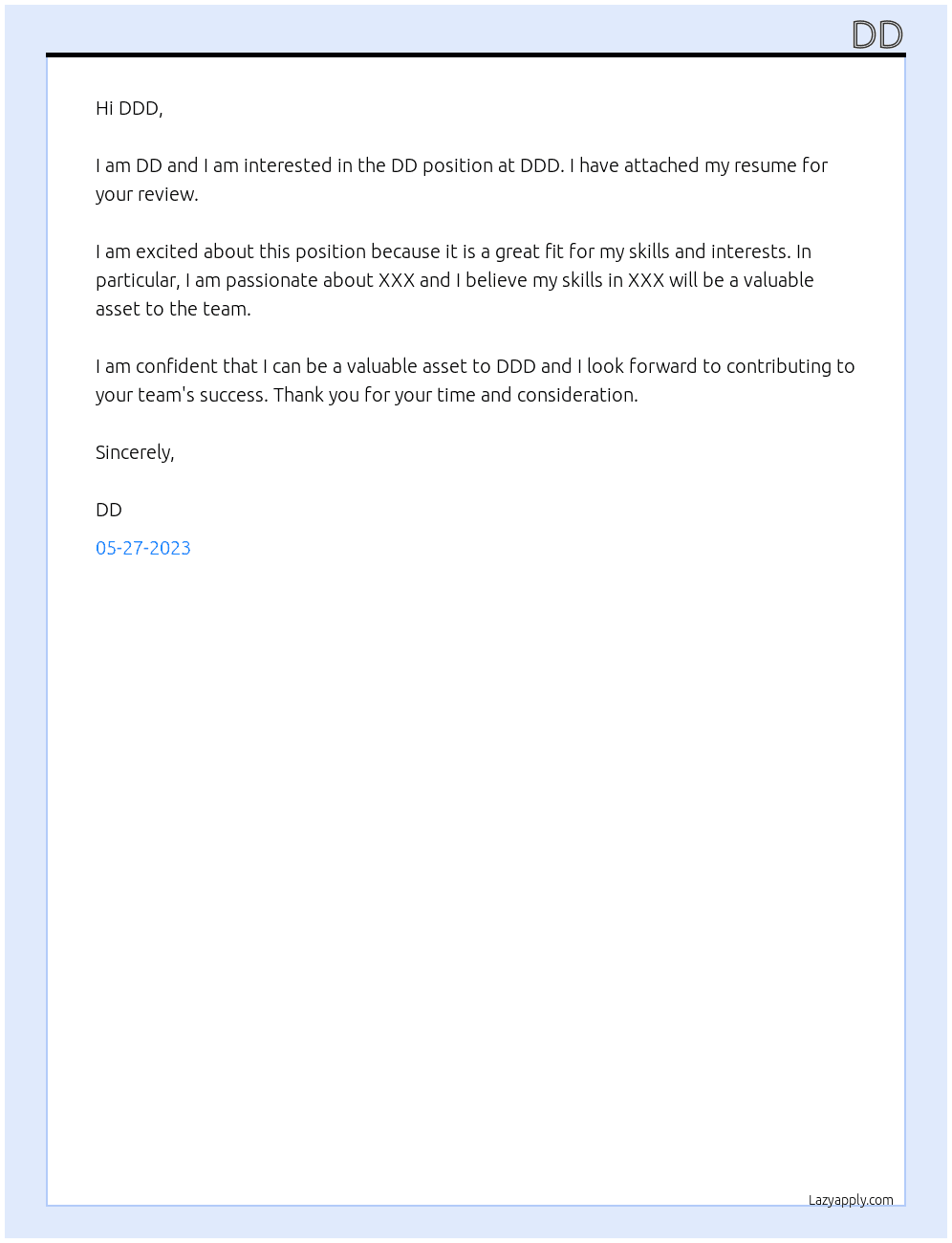 Cover letter for dd - LazyApply