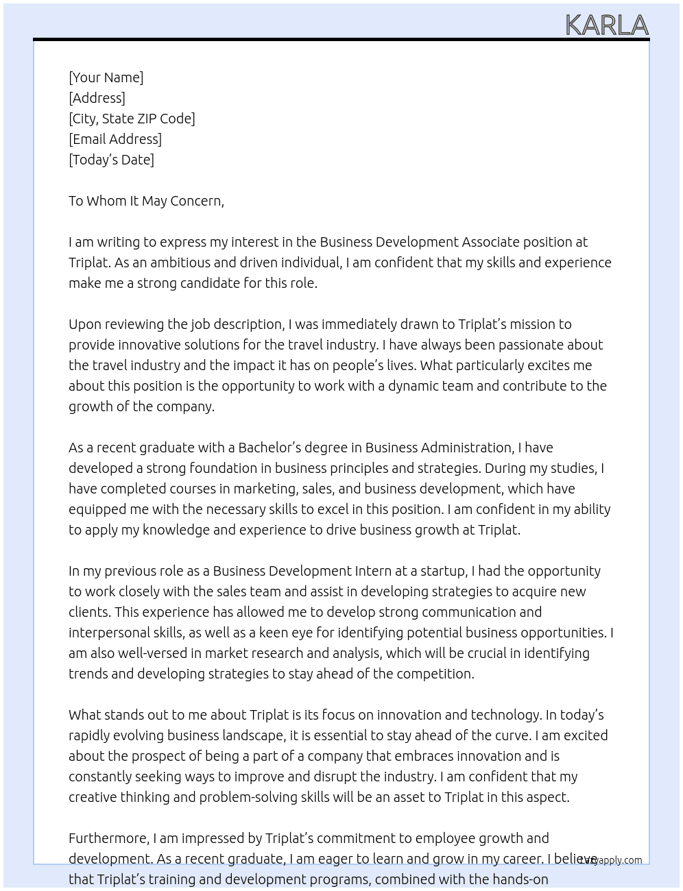 Business Development Associate At Triplat  Cover Letter