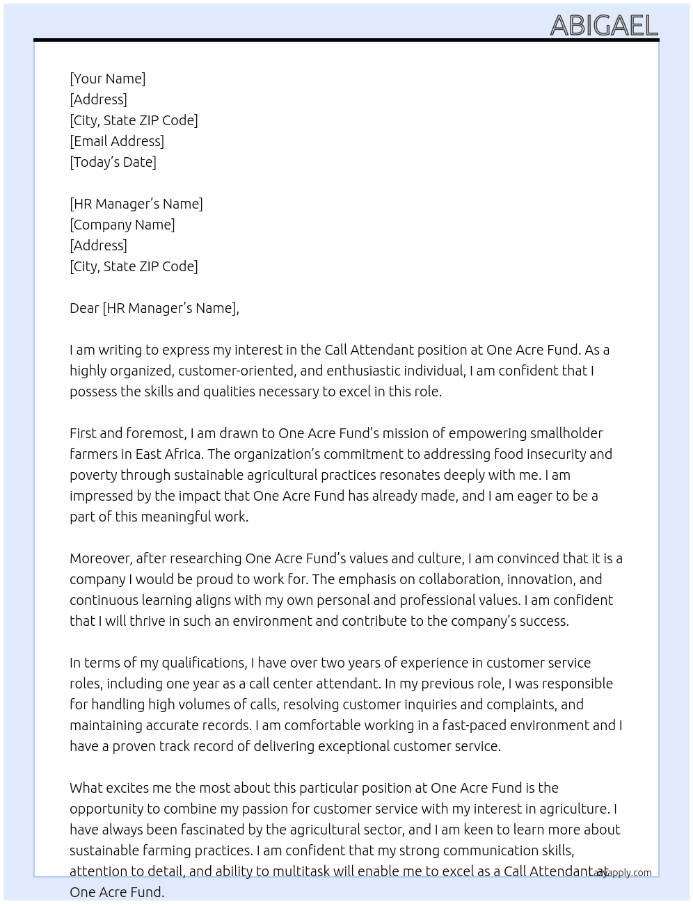 Cover letter for call attendat - LazyApply