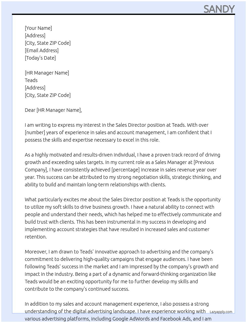 Sales Director At Teads Cover Letter