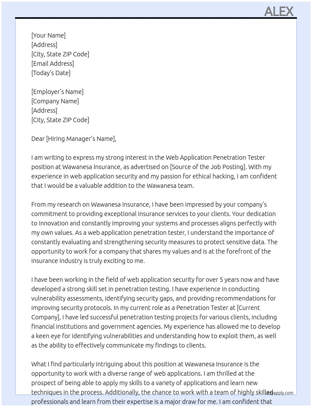 Web Application Penetration Tester At Wawanesa Insurance Cover Letter
