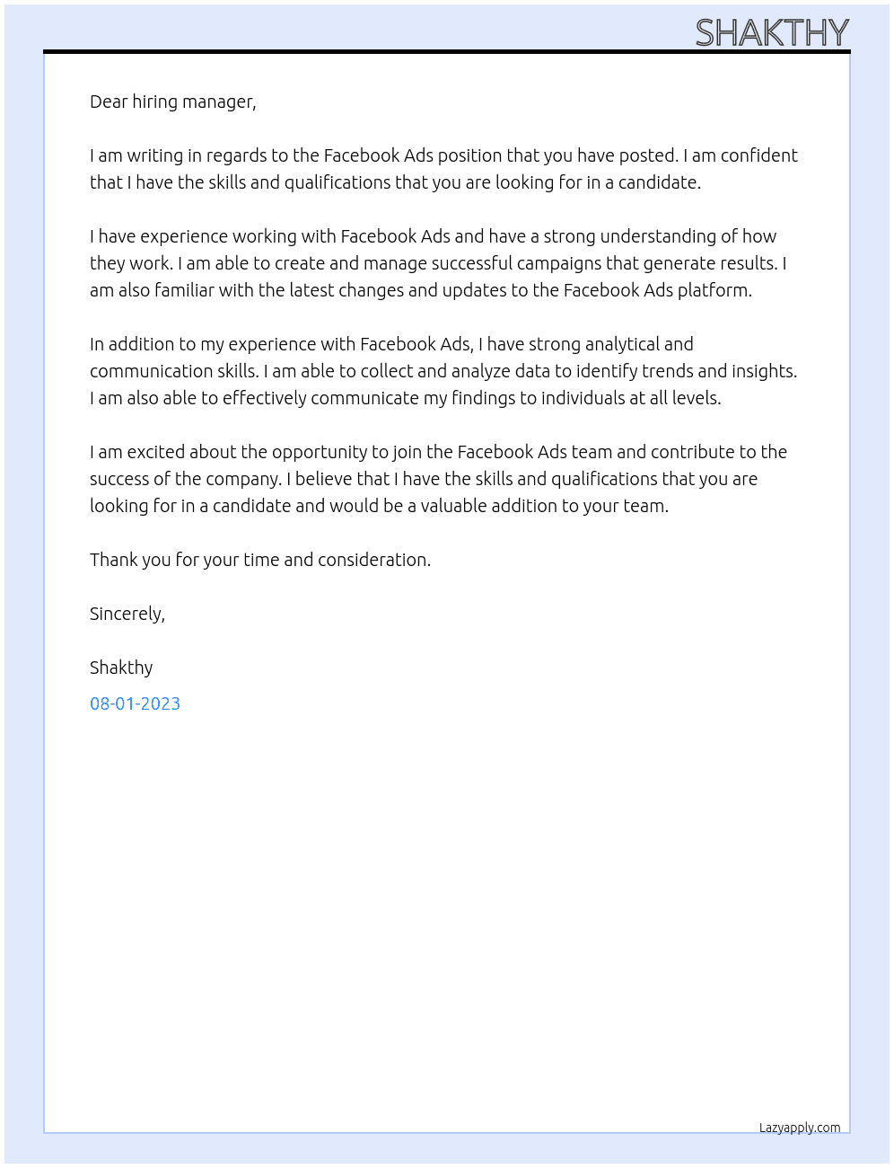 Facebook Ads At Facebook Ads Developer  Cover Letter