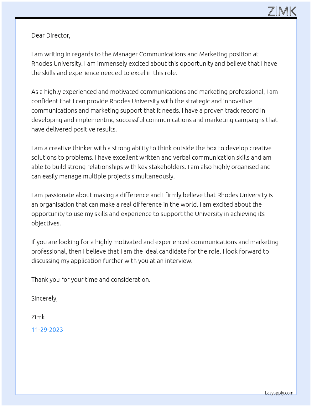 manager communications and marketing At rhodes university Cover Letter
