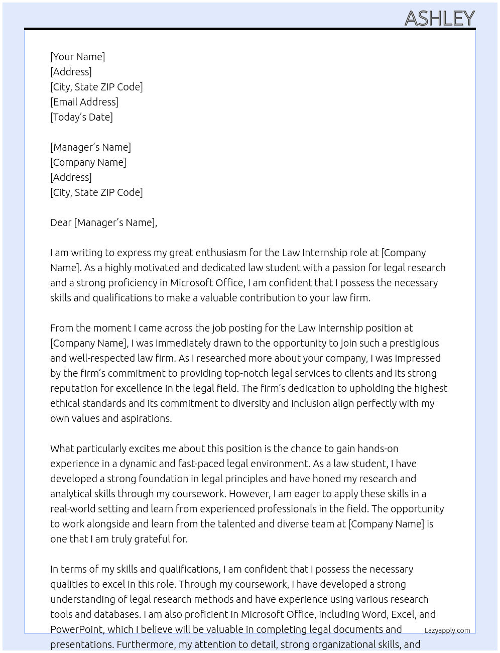 Law At Law firm Cover Letter