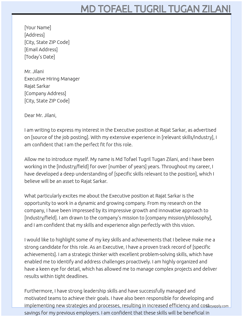 executive At Rajat Sarkar Cover Letter