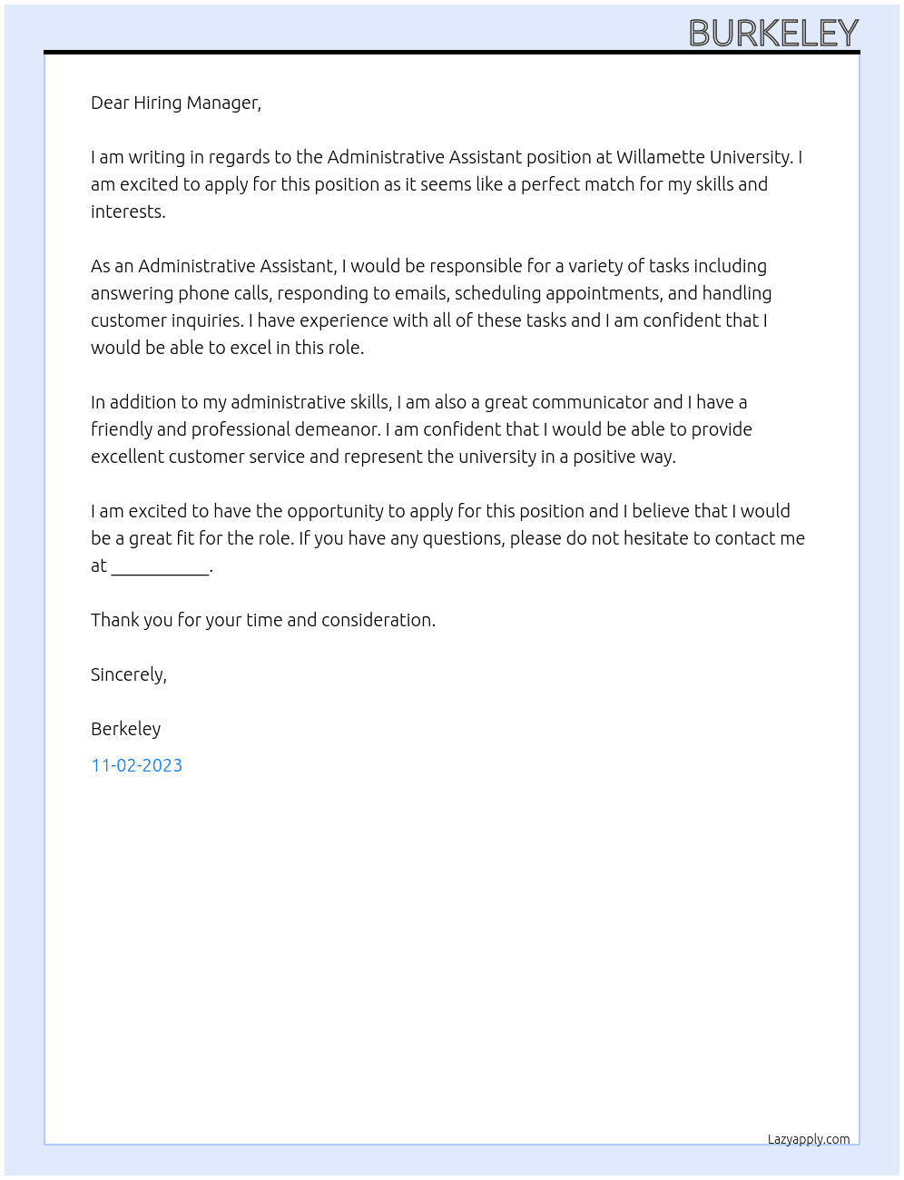 Administrative Assistant At Willamette University Cover Letter
