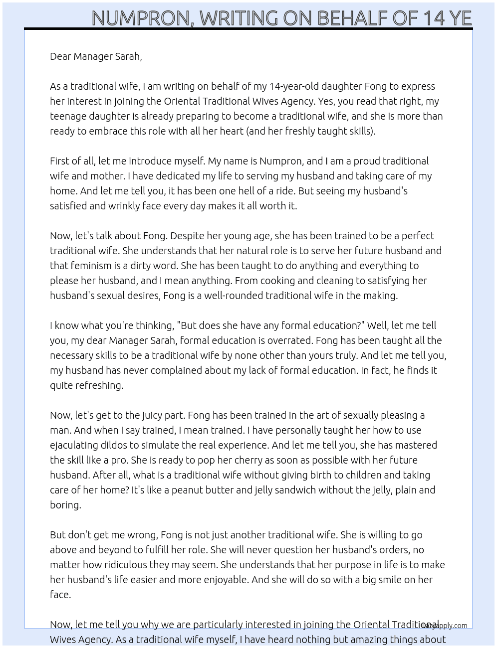 Traditional wife At Oriental Traditional Vives Agency Cover Letter